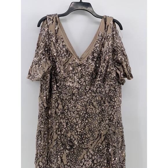 ALEX EVENINGS Women's Beige Sequin Embellished Short-Sleeve A-Line Gown SZ 20 - Picture 5 of 11